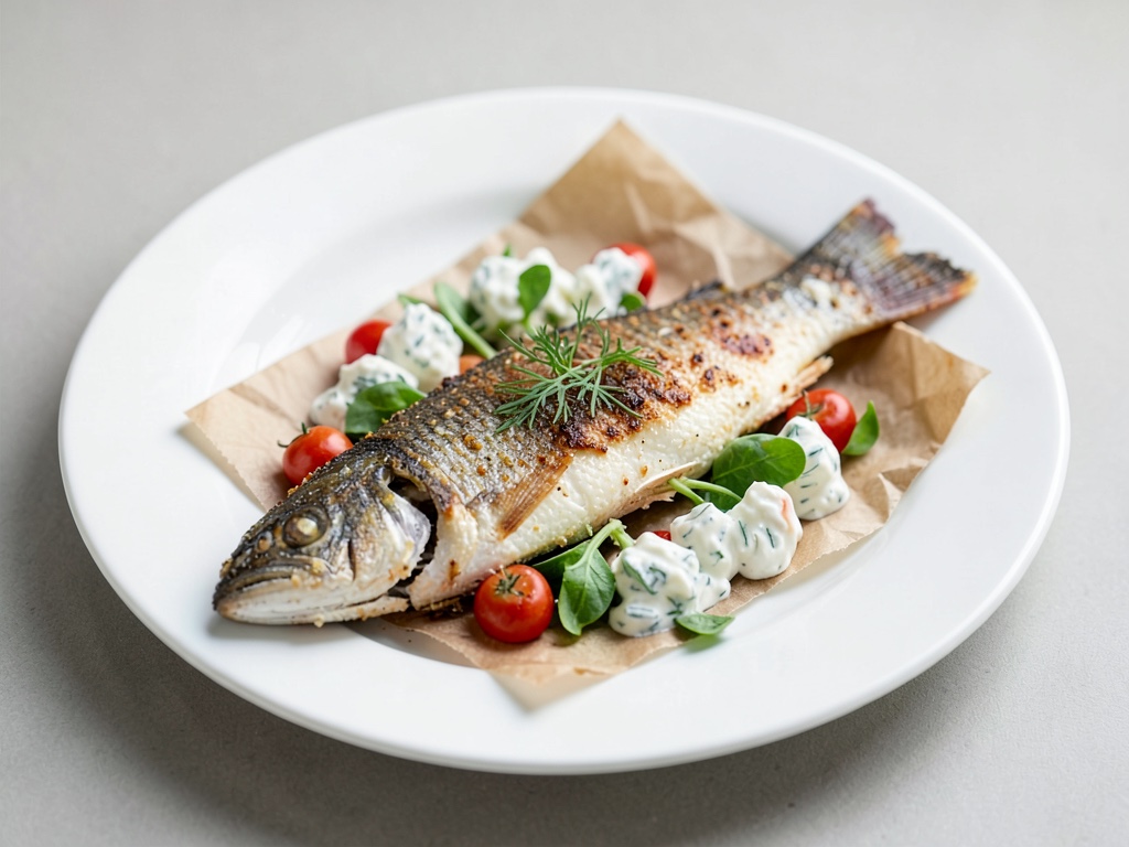 Truite au four en papillote avec salade au yaourt