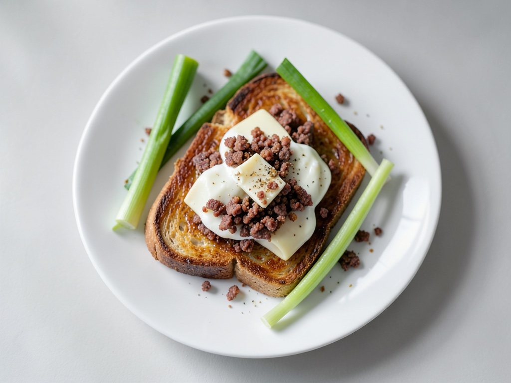 Tost francés salado con bacon crujiente y queso fundido