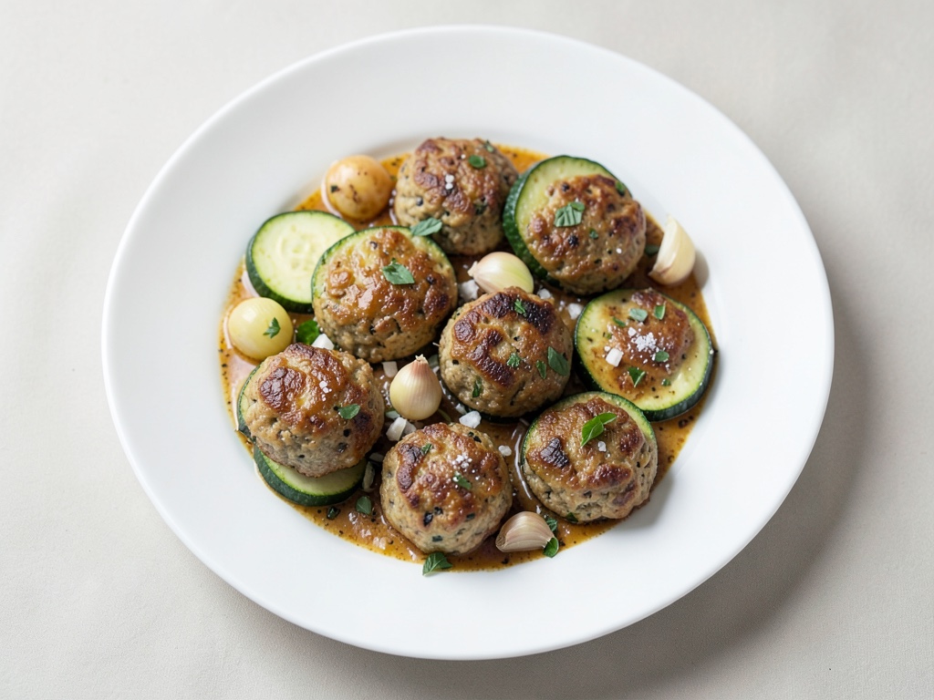 Polpette alla griglia con padella di spaghetti di zucchine