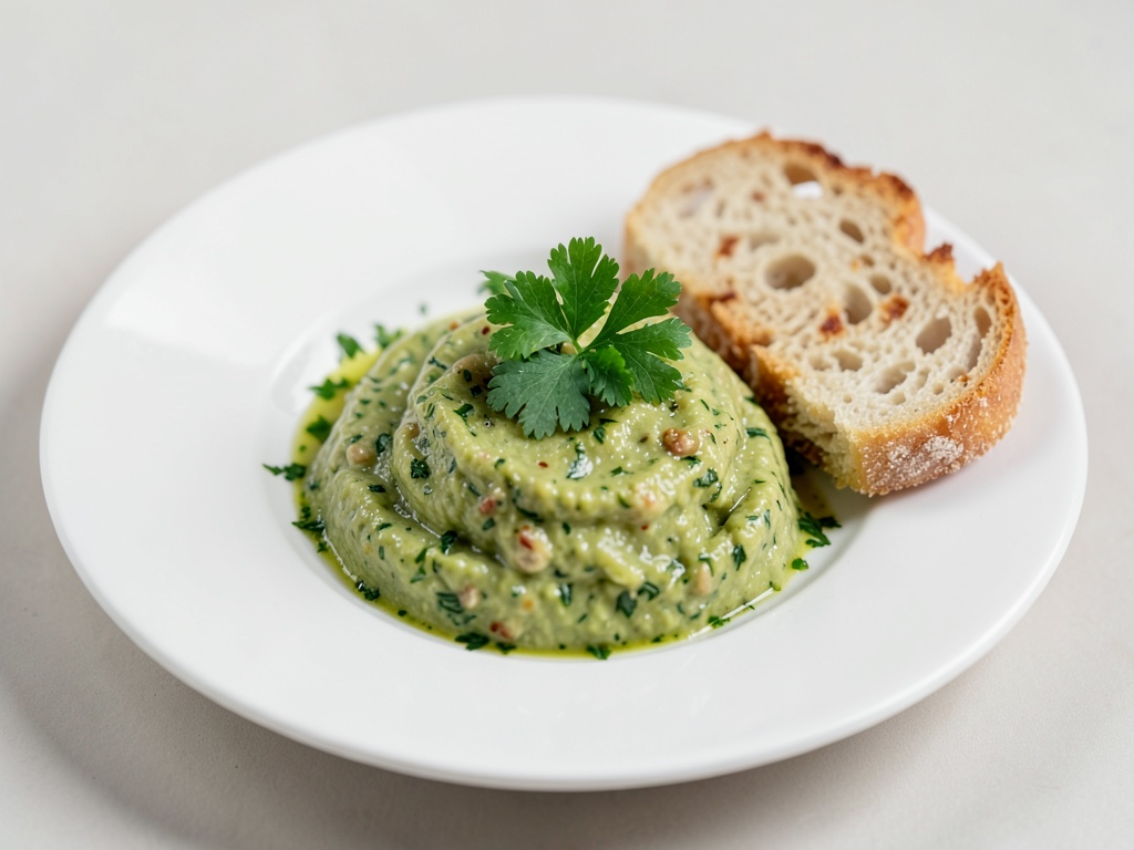 Gazpacho refrescante con cilantro y crujiente pan de ajo