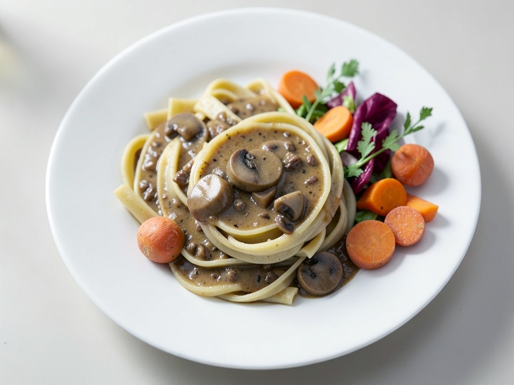 Spätzle freschi con crema di funghi champignon e insalata di carote