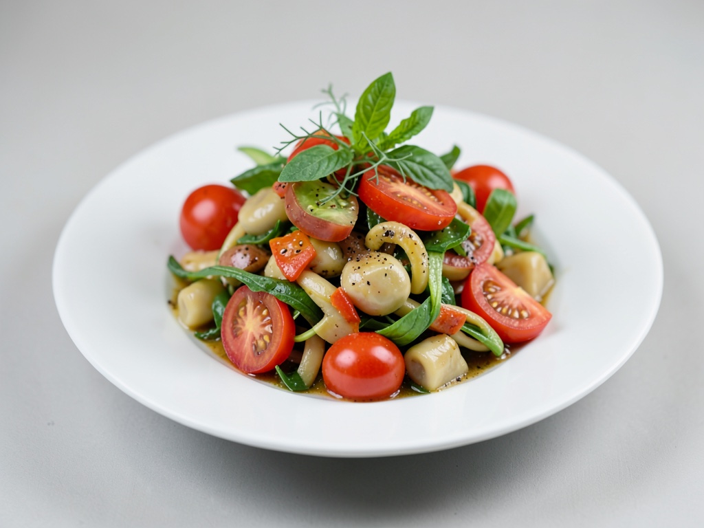 Insalata fresca di fagioli e basilico con pomodori