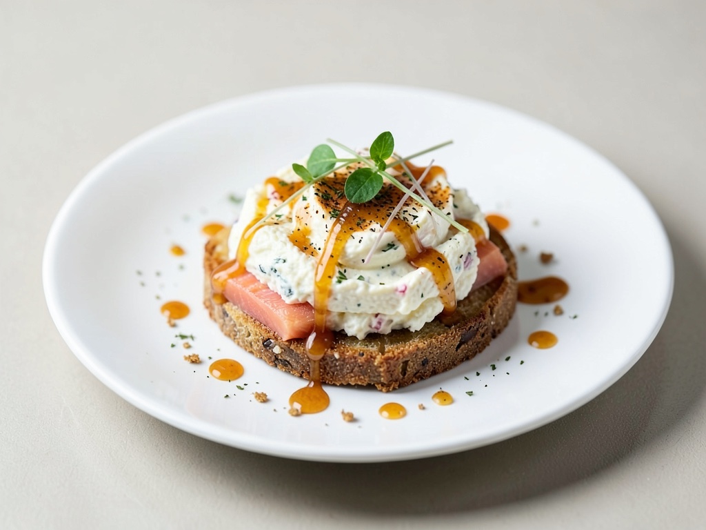 Piatto di salmone e formaggio fresco con salsa di miele e senape