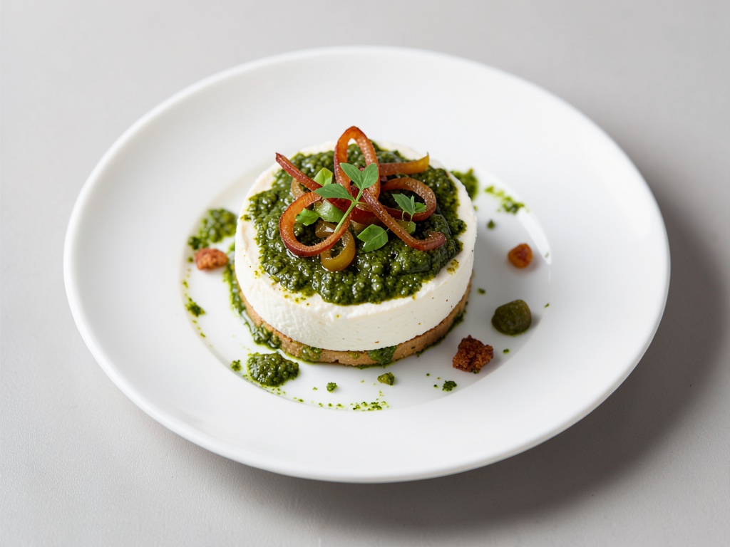Plate de fromage frais au pesto et oignons marinés