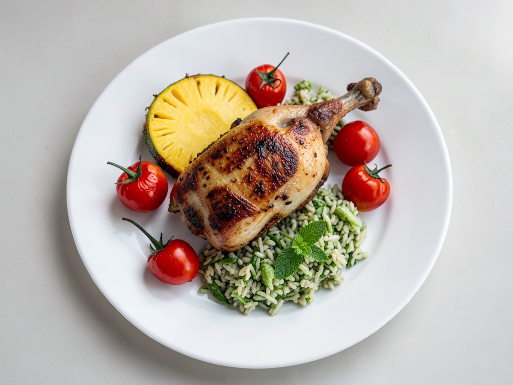 BBQ dolce-acido con pollo e riso al menta