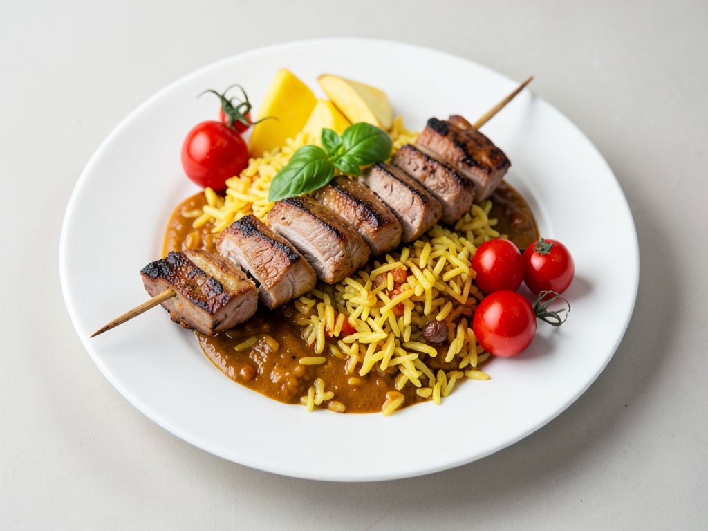 Brochettes de poulet aigre-doux avec riz au curry aromatique