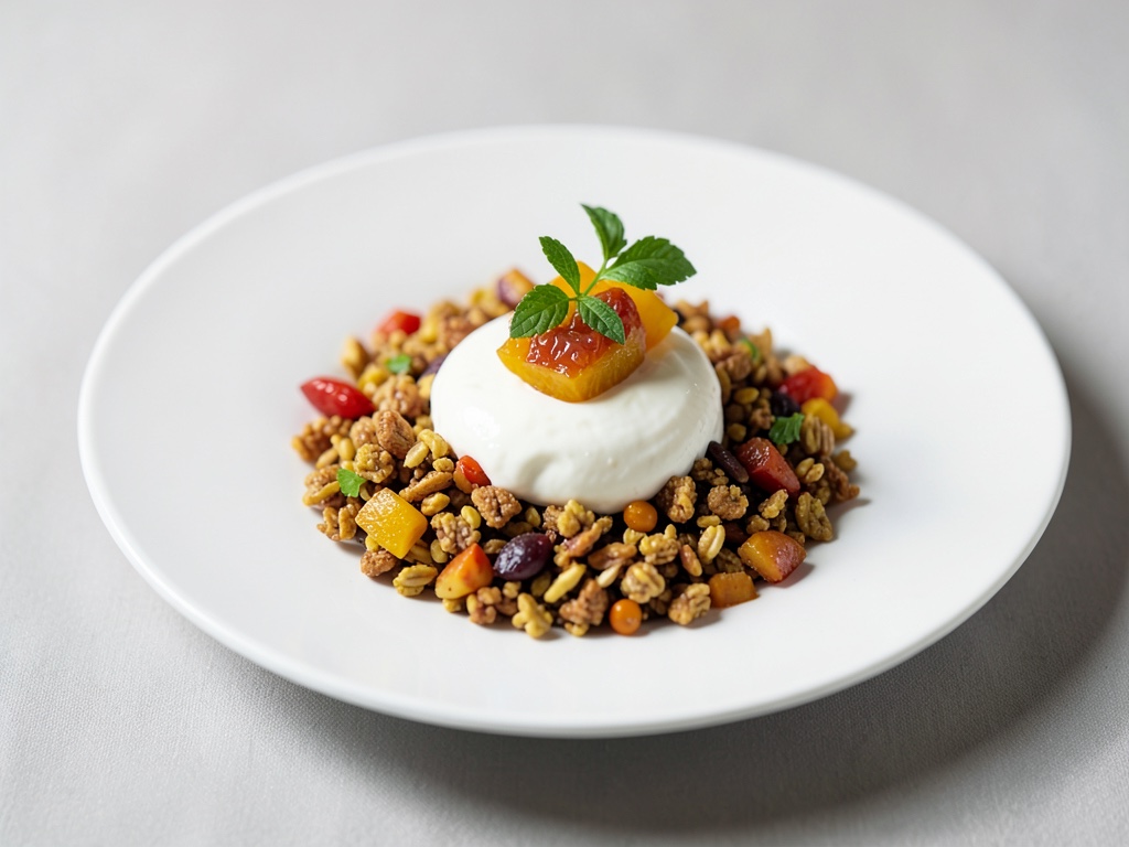 Granola crujiente con frutas y yogur