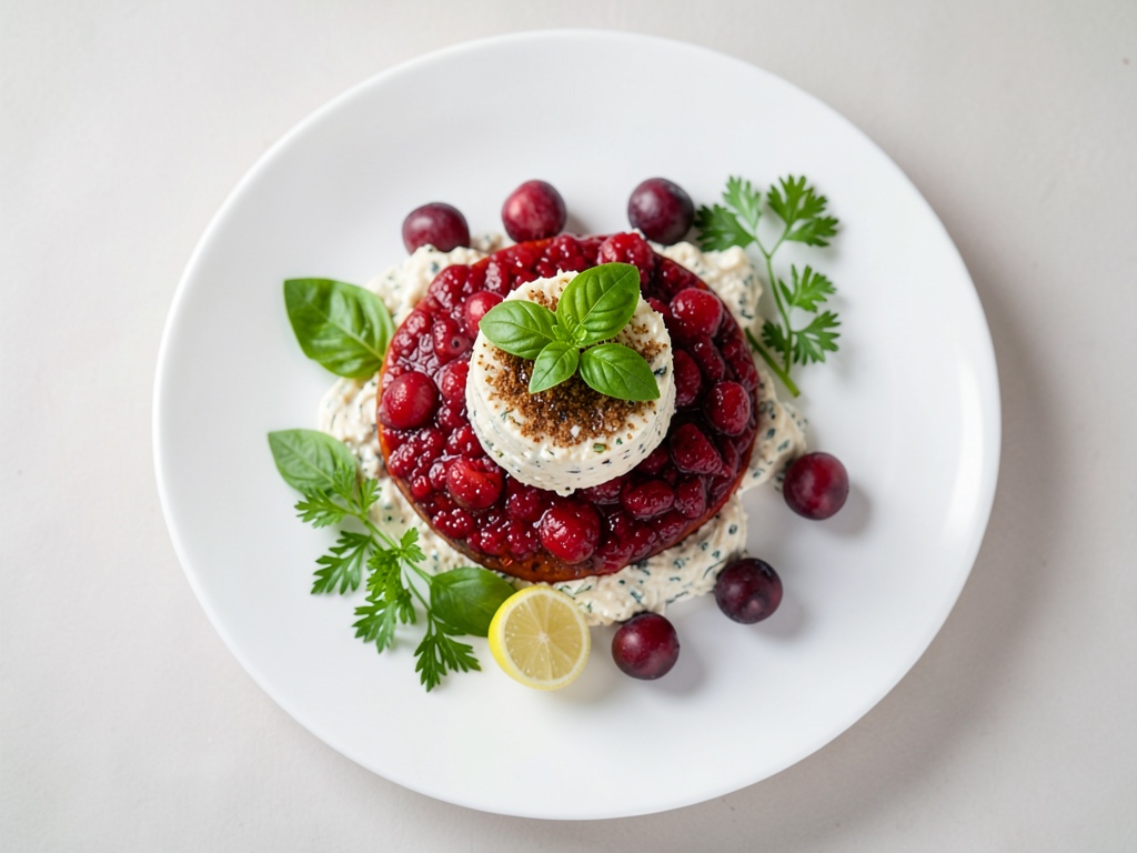 Verduras de primavera con salsa de fresas y requesón con hierbas