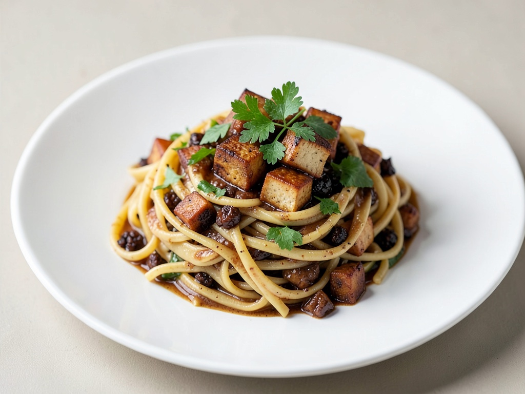Padella di spätzle primaverili con tofu caramellato