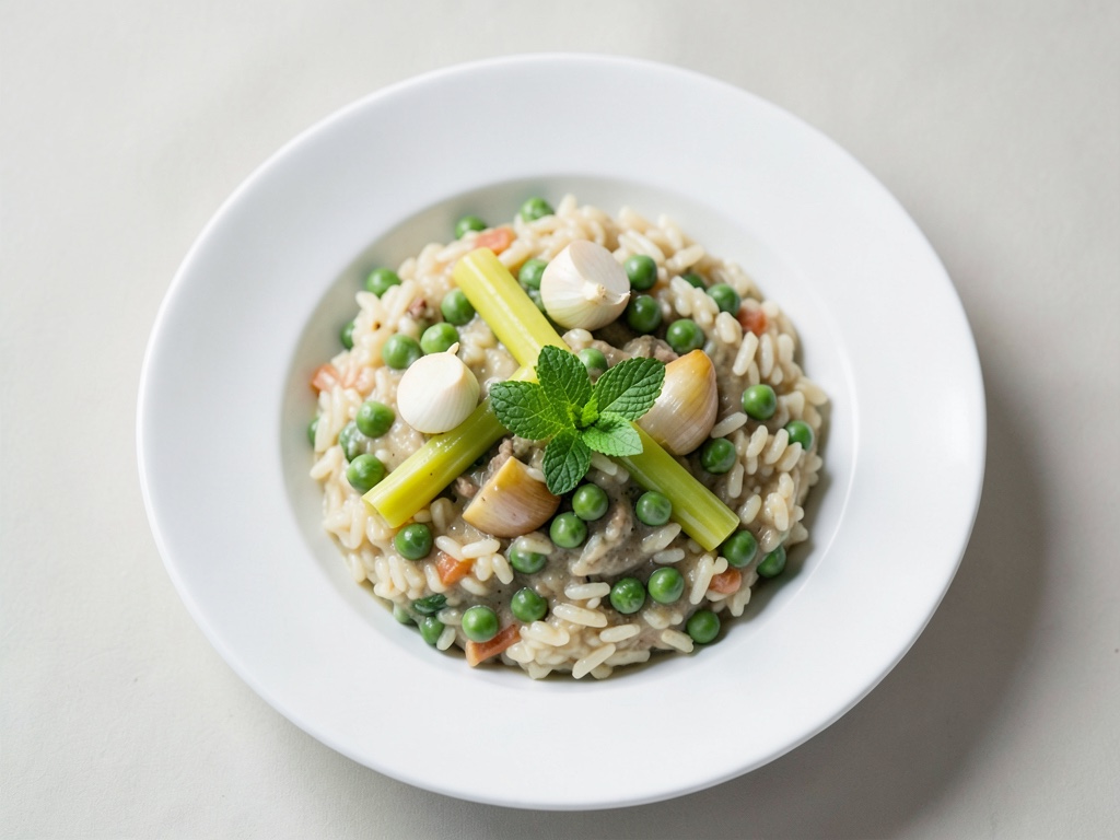 Risotto primaverile con asparagi, piselli e menta