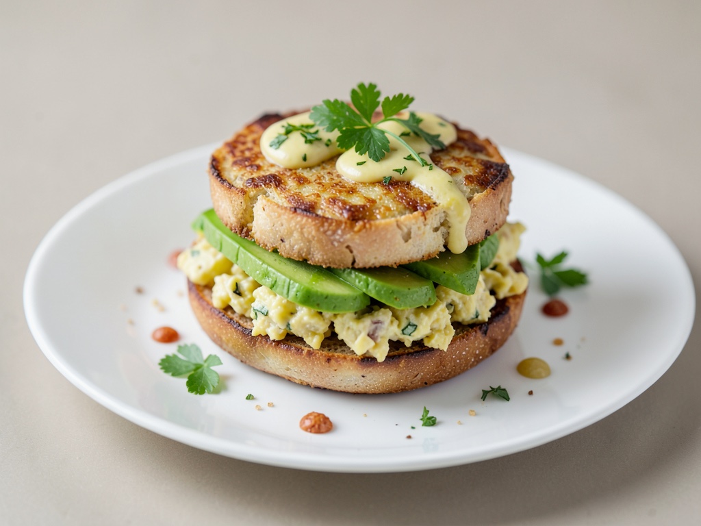 Tofu revuelto en panecillos con aguacate fresco