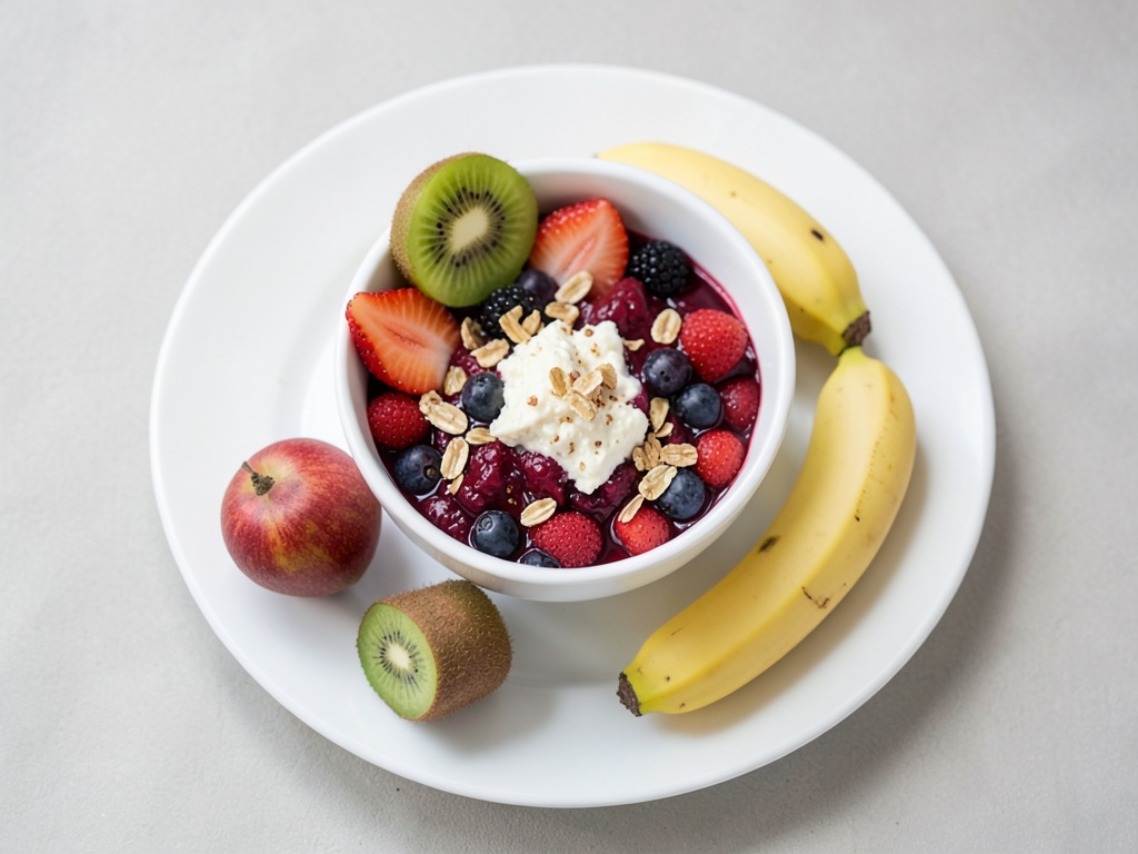 Bowl de desayuno con requesón y frutas frescas