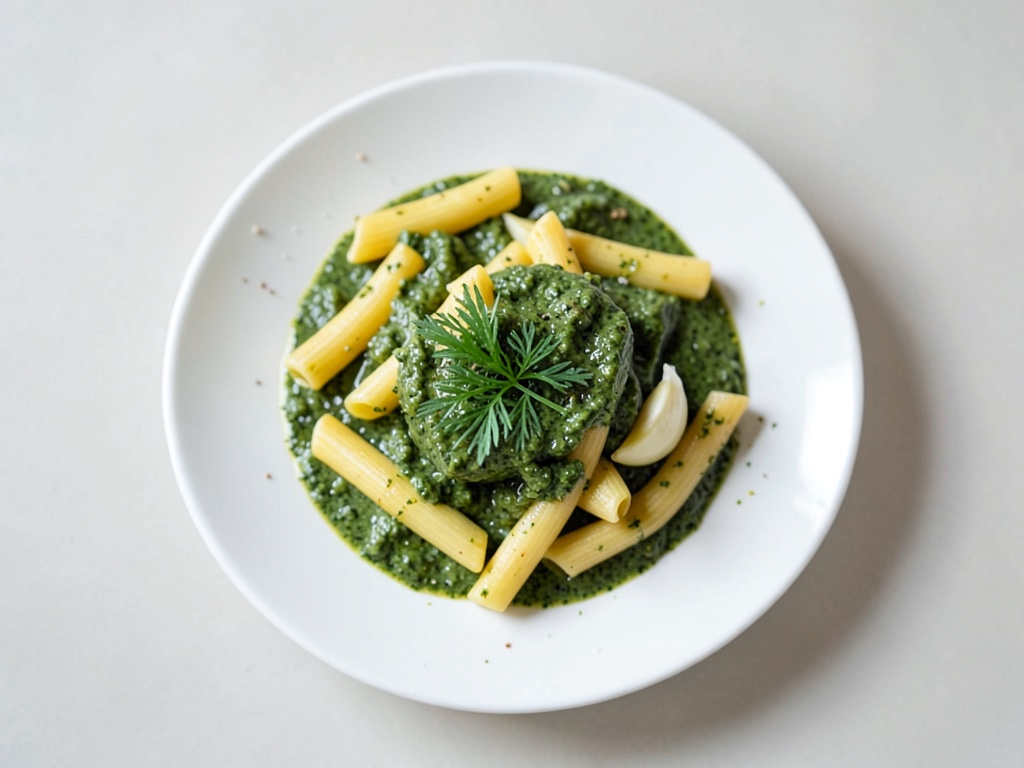 Fusilli con salsa cremosa agli spinaci e prezzemolo