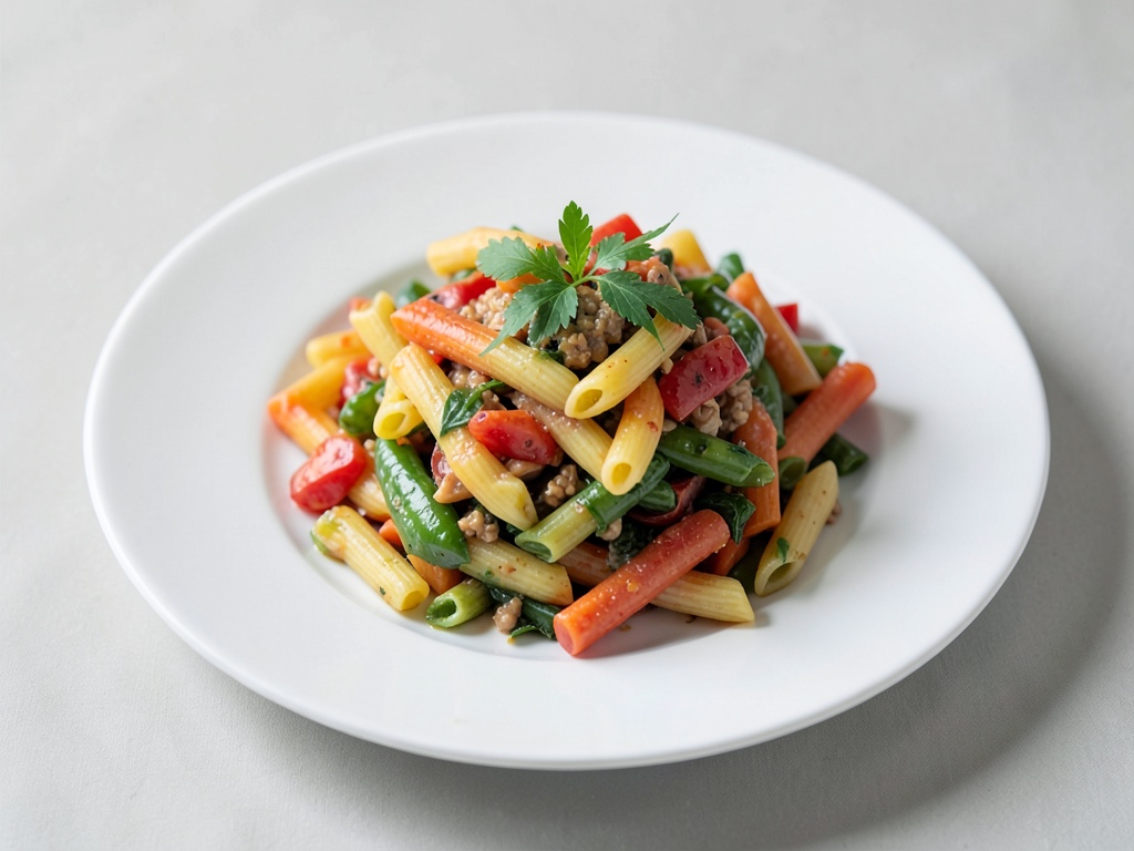 Dreifarbiger Fusilli-Nudelsalat