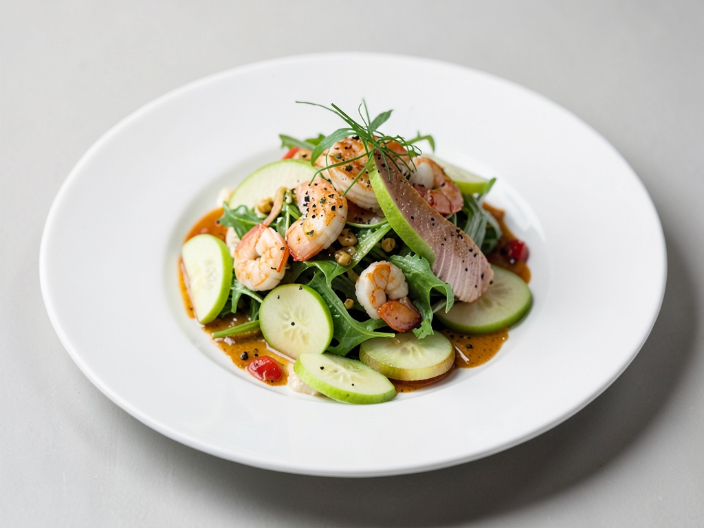 Insalata di gamberi con mela verde e trota