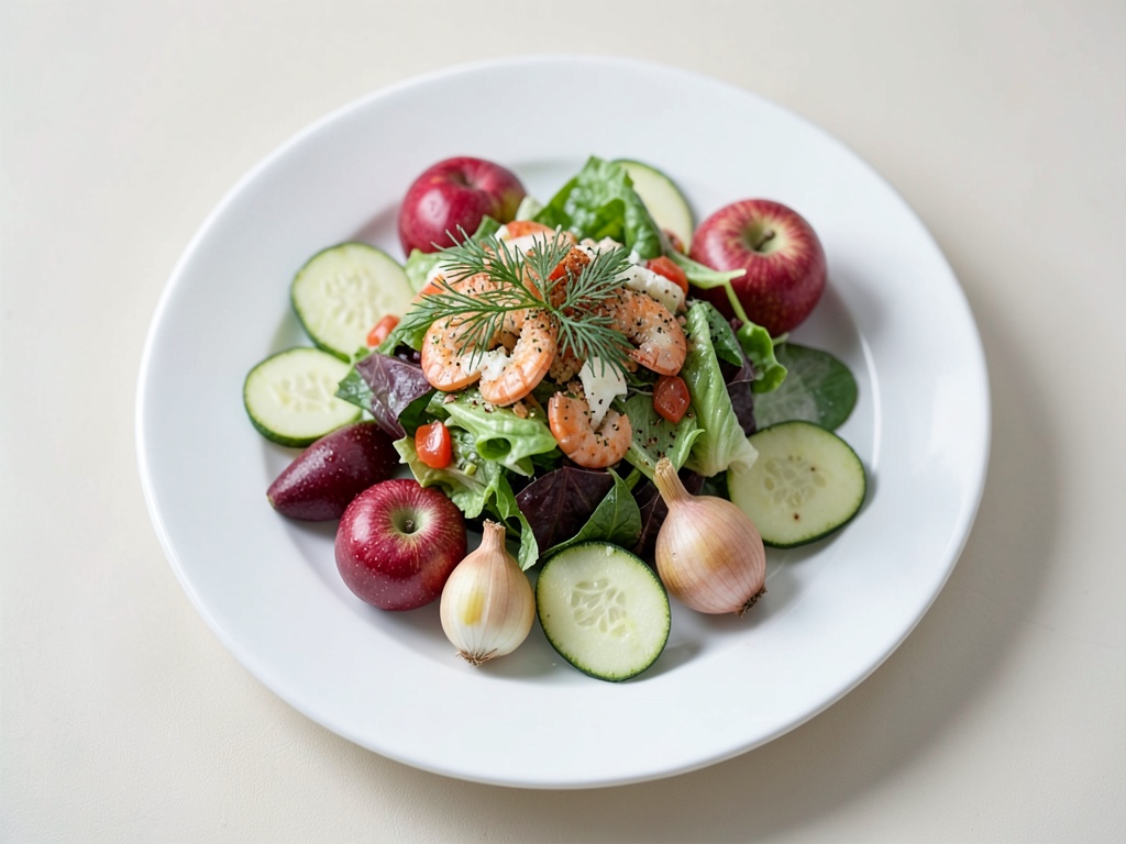 Salade fraîche de crevettes à la pomme et à l'aneth