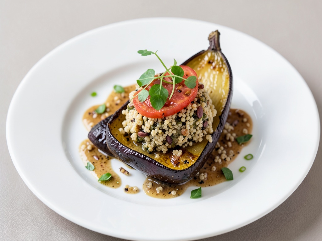Melanzane al forno ripiene di quinoa dalla friggitrice ad aria