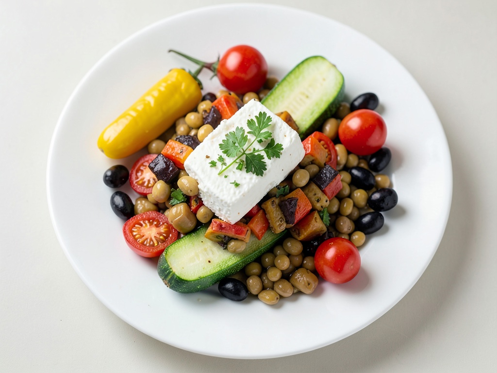 Feta al forno con verdure arrostite e fagioli speziati