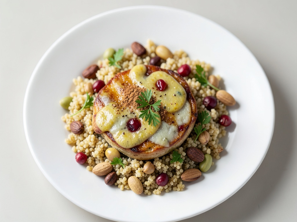 Porro al forno con dip al limone e couscous di melograno e menta