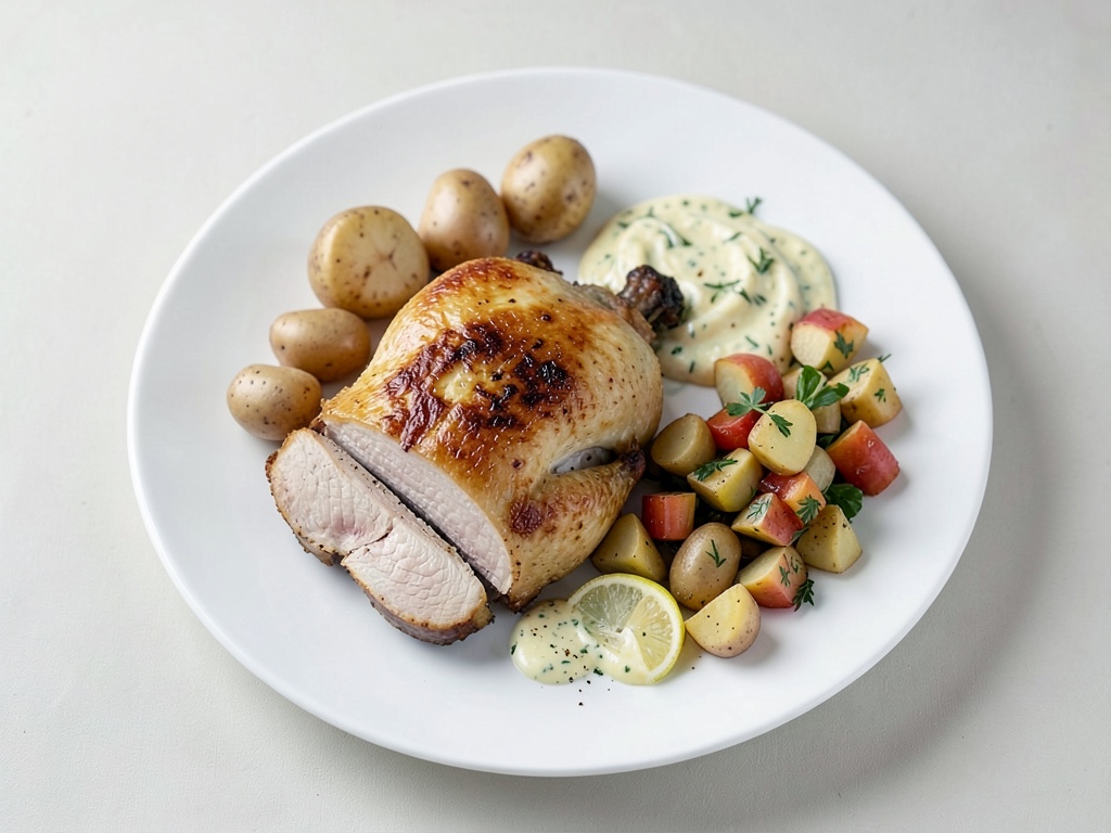 Pollo al forno con insalata di patate alla gremolata e maionese al limone