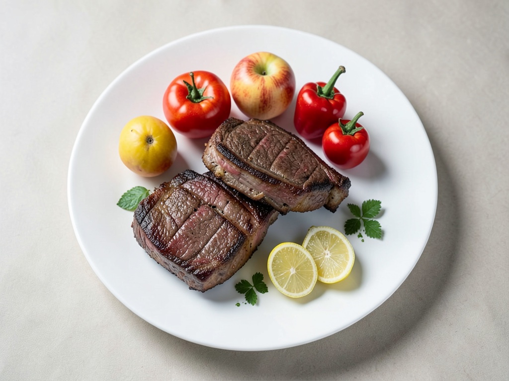 Bistecchi di collo di maiale fritti con kritharaki al peperone