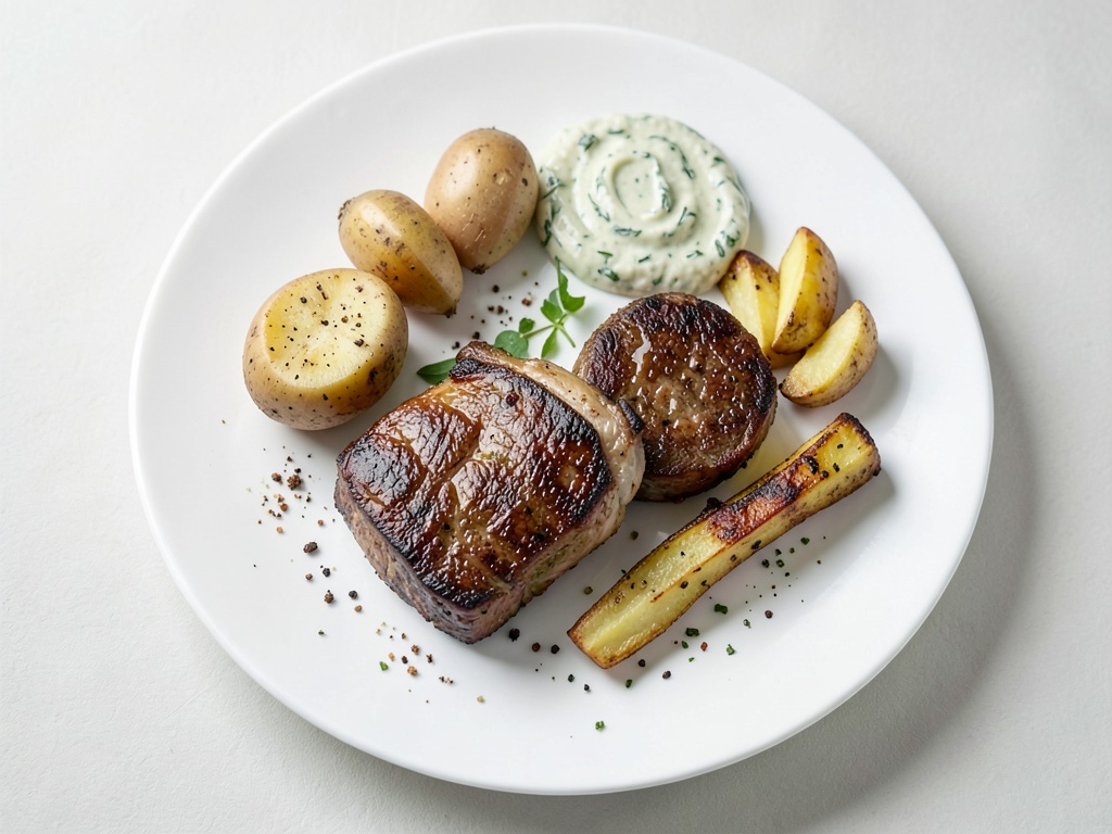 Crocche di tacchino croccanti con spicchi di patate al forno e salsa allo yogurt e menta