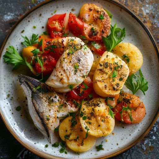 Filetti di salmone selvaggio fritti con cetrioli stufati e purè di patate