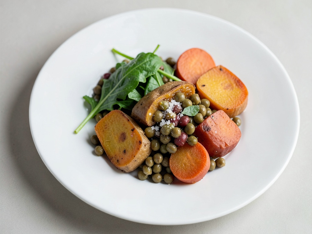 Patate dolci fritte con spinaci e ceci