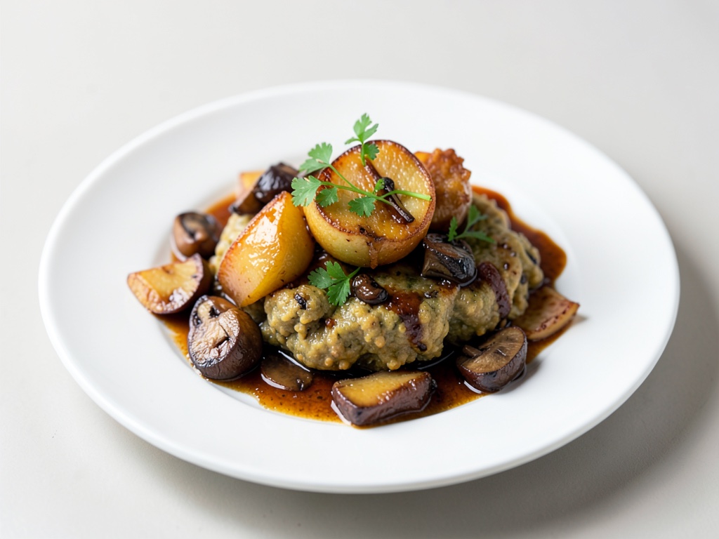 Spätzles croustillants végans aux pommes caramélisées et champignons