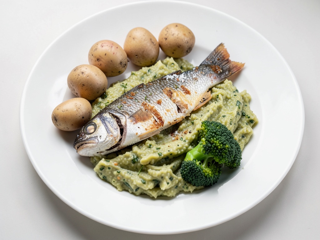 Merluzzo fritto con purè cremoso di patate e broccoli