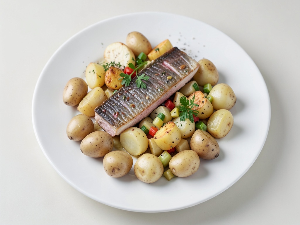 Merluzzo croccante su insalata di patate cremosa
