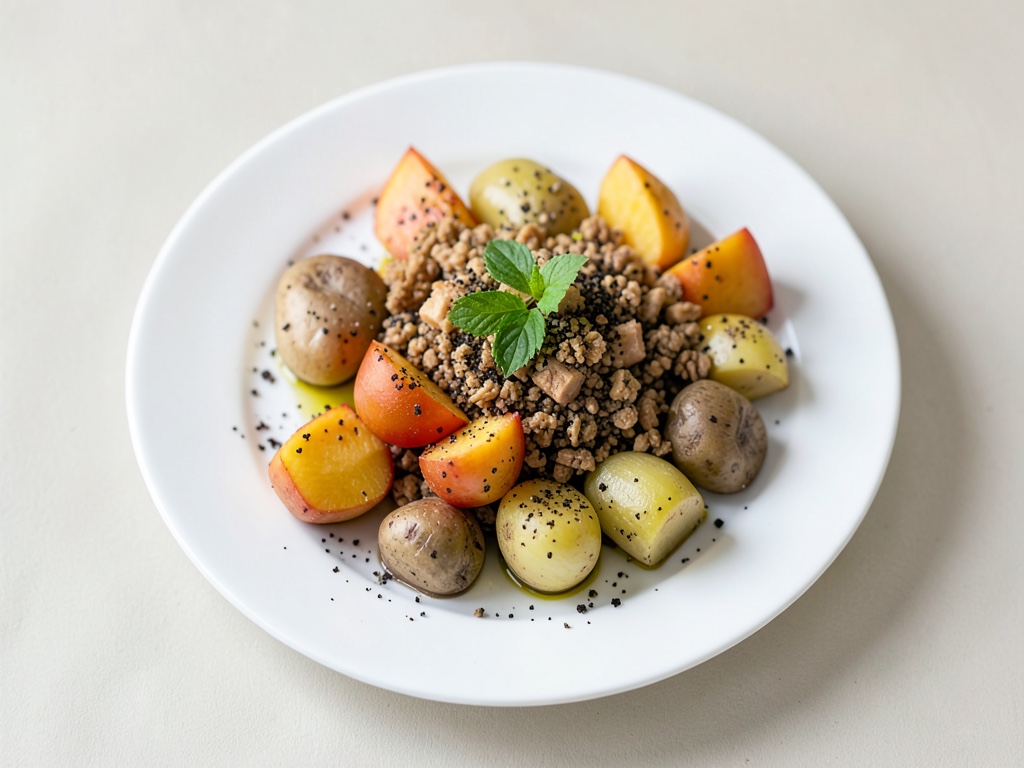 Knusprige Kartoffelspalten mit gebratenem Mini-Romana, Honigmelone und Schinken
