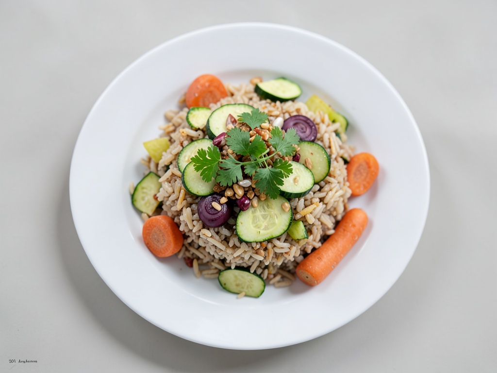 Risotto in padella con verdure croccanti e cipolle croccanti