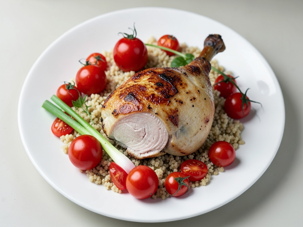 Pollo al forno con couscous, peperoni e pomodori