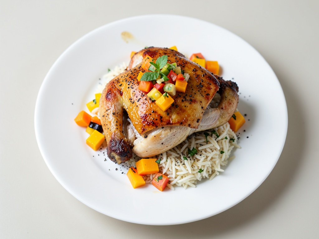 Pollo croccante con salsa fresca di mango e riso