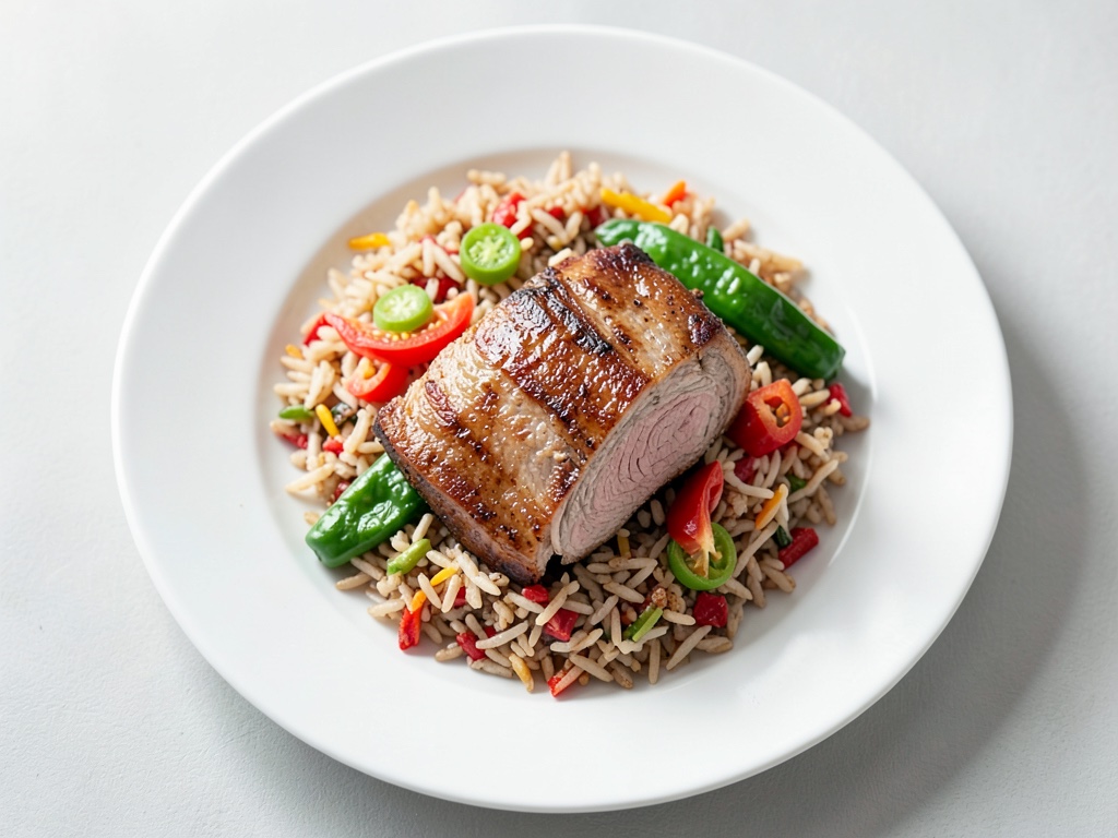 Filetto di maiale arrostito con riso Duvec