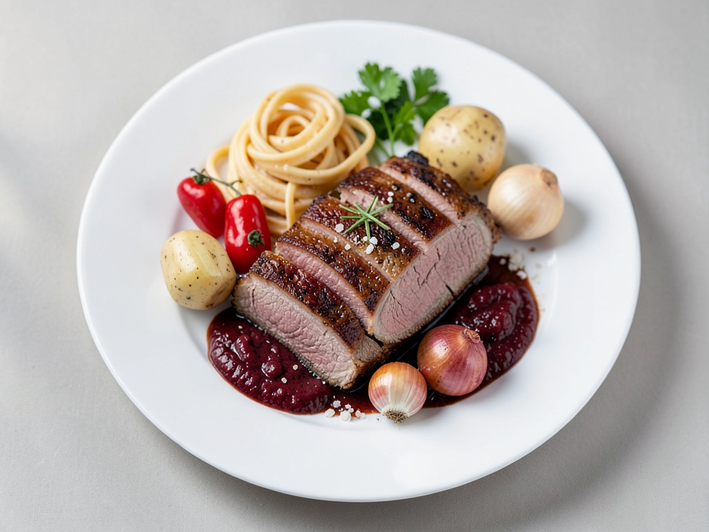 Filetto di maiale arrostito con arrugadas di Papa e Mojo rojo delicato