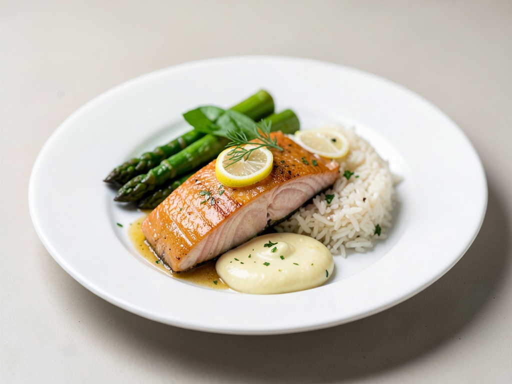 Dampflachs mit Spargel, Reis und Zitronen-Hollandaise