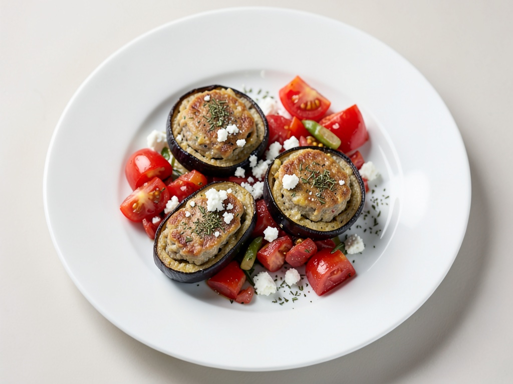 Stuffed Meatballs on Eggplant with Feta