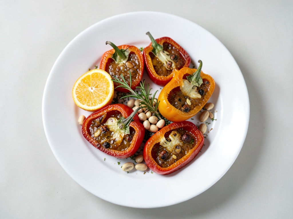 Rotoli di peperone con formaggio di capra e pinoli