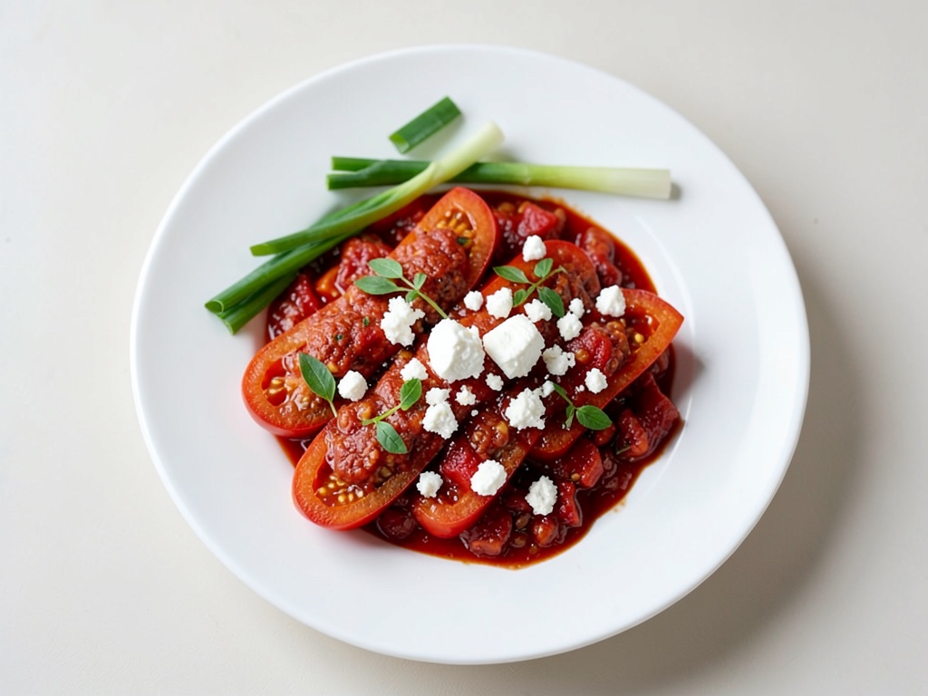 Peperoni fresche ripiene con feta, pasta e salsa di pomodoro