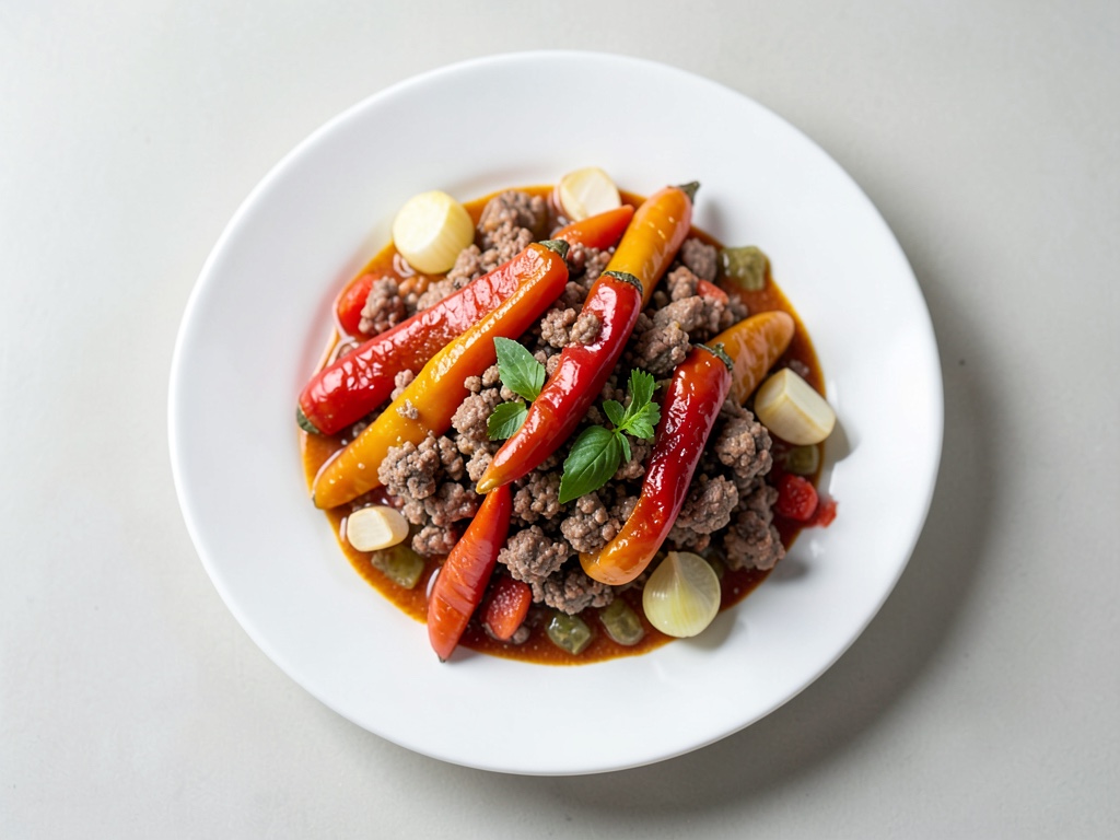 Piatto al forno di carne macinata e peperoni