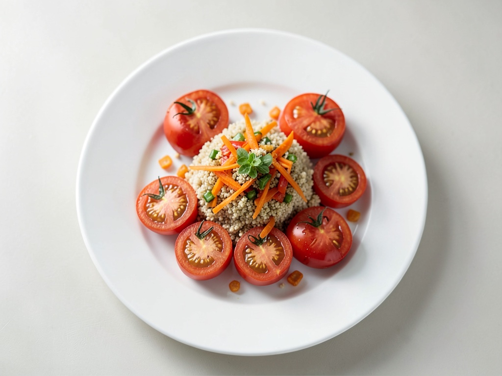 Pomodori ripieni con couscous e insalata di carote piccante