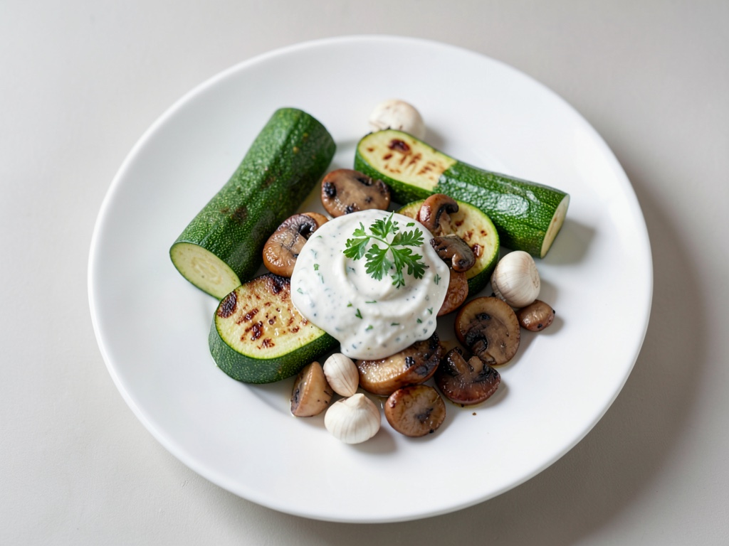 Zucchine ripiene di funghi e yogurt all'aglio
