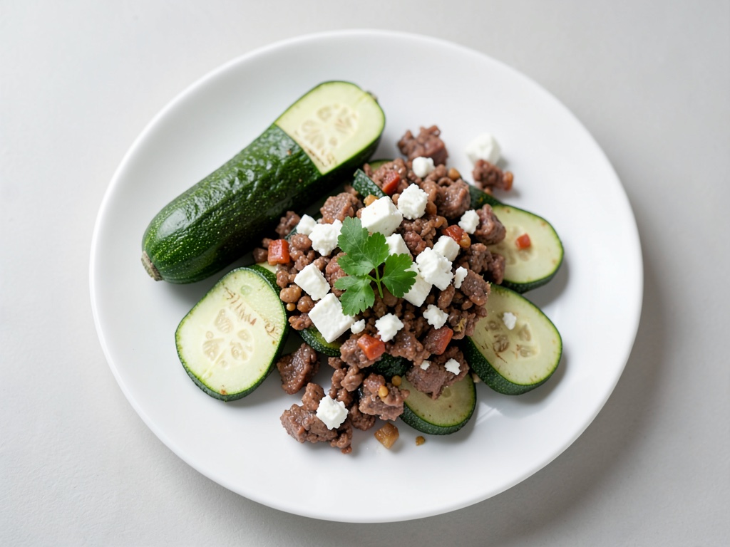 Zucchine ripiene di carne macinata e feta con kritharaki alle erbe