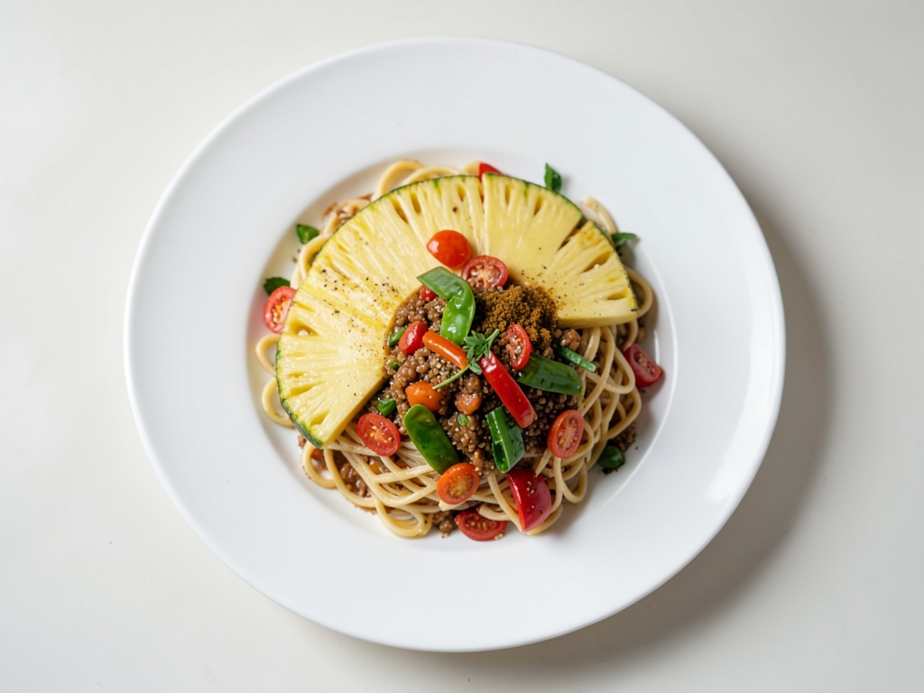Ananas alla griglia su insalata di vermicelli di riso asiatici e speziati