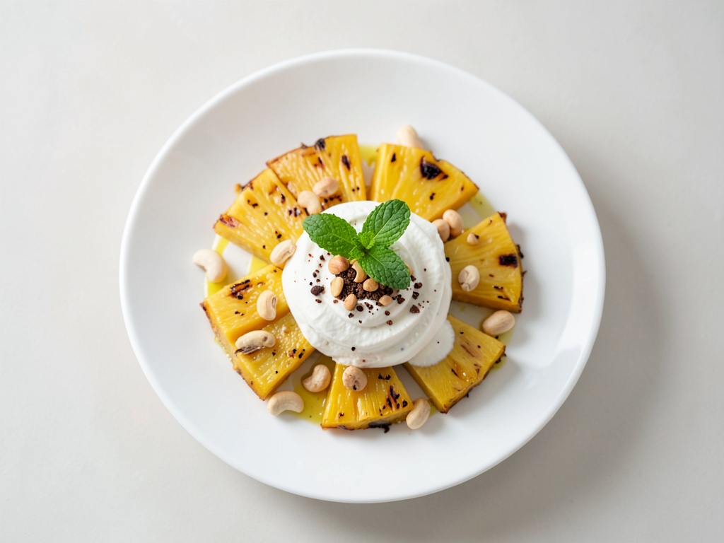 Ananas alla griglia con yogurt al Piña Colada congelato e menta