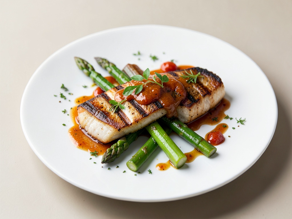 Orata alla griglia con asparagi verdi e burro al peperoncino