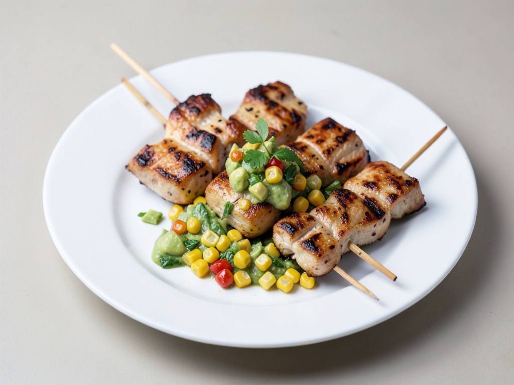 Gegrillte Hähnchenspieße mit Avocado-Mais-Salsa