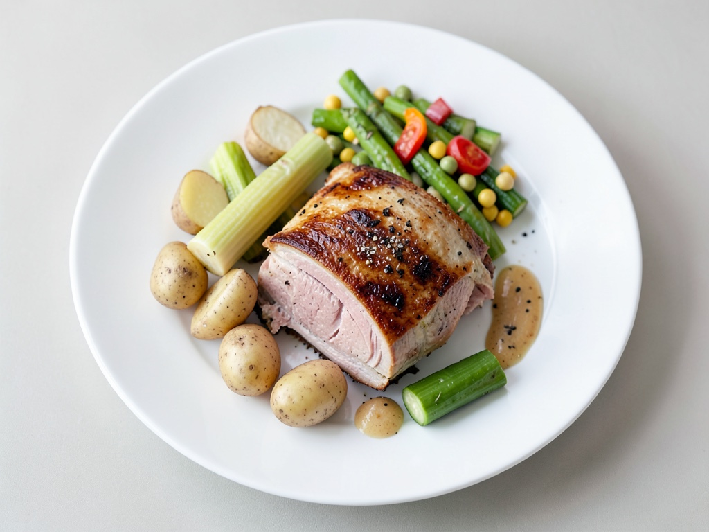 Petto di tacchino alla griglia con spighe di mais e insalata di patate e cetrioli